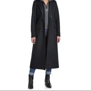 Avec Les Filles Wool Overcoat Peak Lapel Collar Pockets Maxi Pleated Gray XS